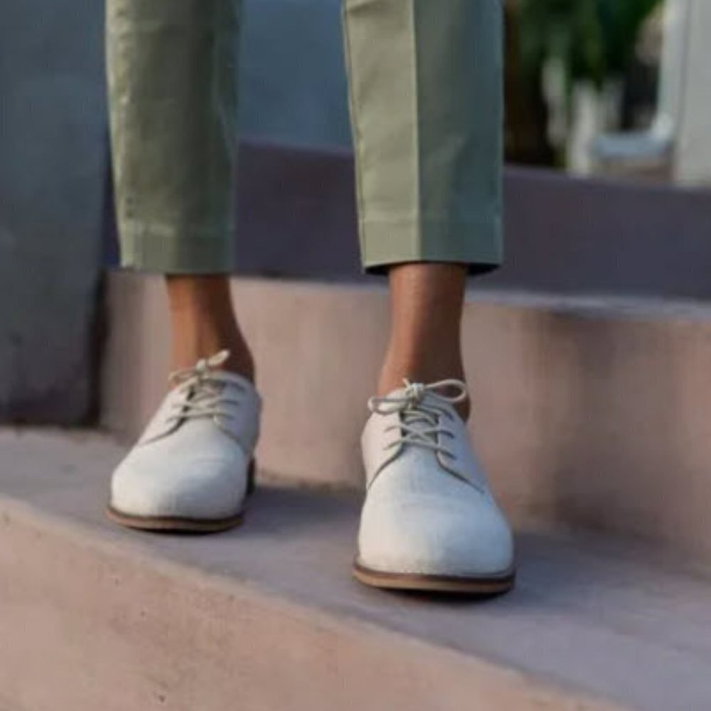 Parallel Shoes Vegan Plaintoe Lace Up Oxford Shoes Linen Tan New In Box